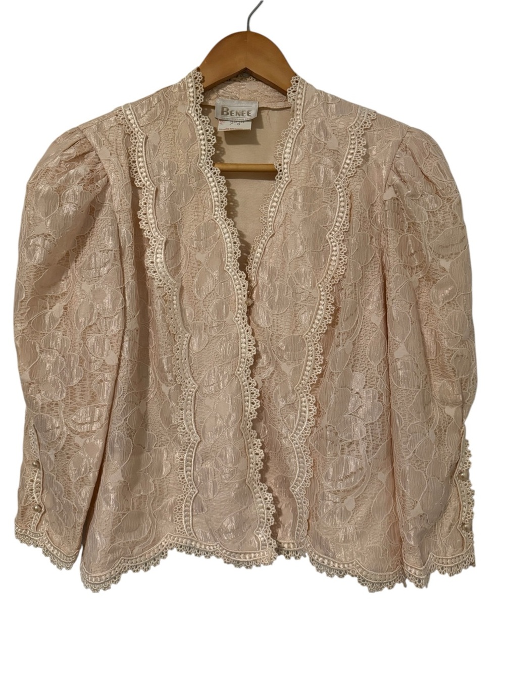 Vintage Lace Jacket Blouse S/M Pearl Buttons Romantic Victorian Cream Coquette